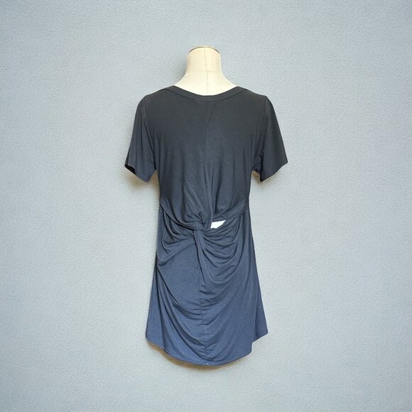 Red BKE Dress Shirt Womens Gray Short Sleeve Draped Knot Back High Low Hem Top - Picture 2 of 6